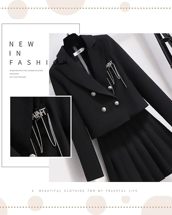 JIURUN Uniforme Escolar Lolita Conjunto de 4 Peças, Lolita Gótico Estilo Militar Fantasia de Cosplay de Halloween, Saia Plissada Blusa Vestido, Tamanho Grande XL, Preto