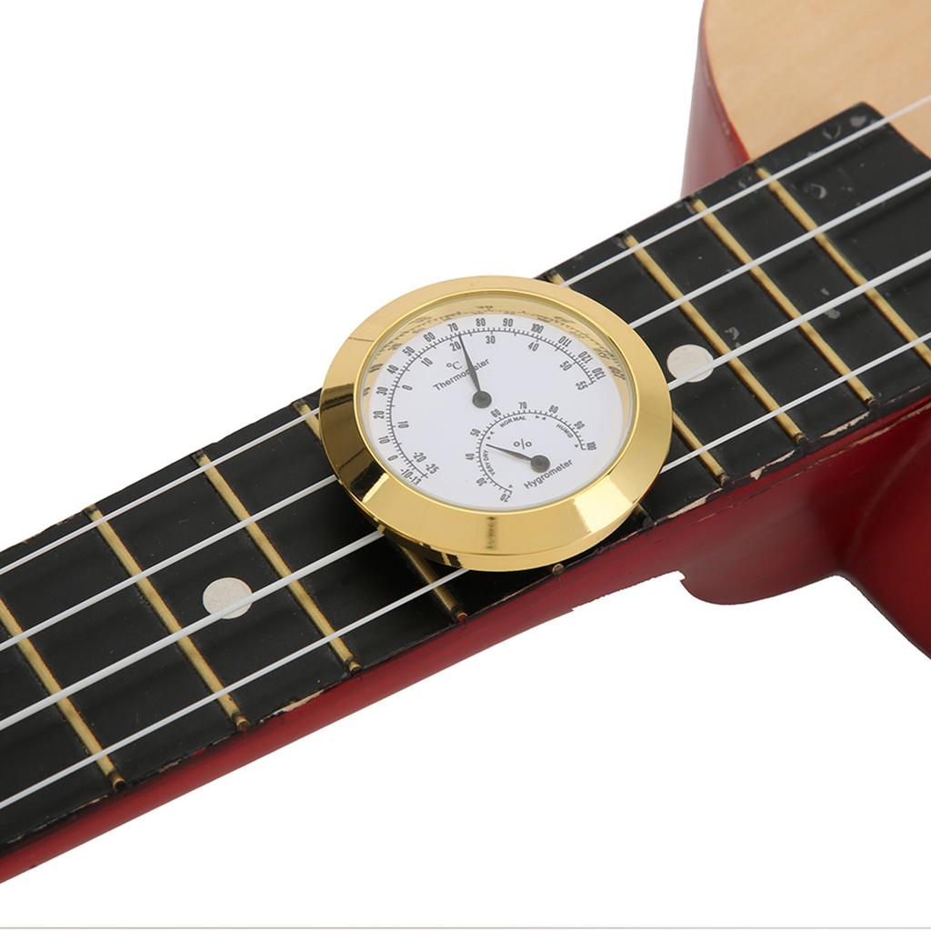 Round Thermometer Hygrometer Humidity Temperature Meter for Violin Guitar Case (Gold)