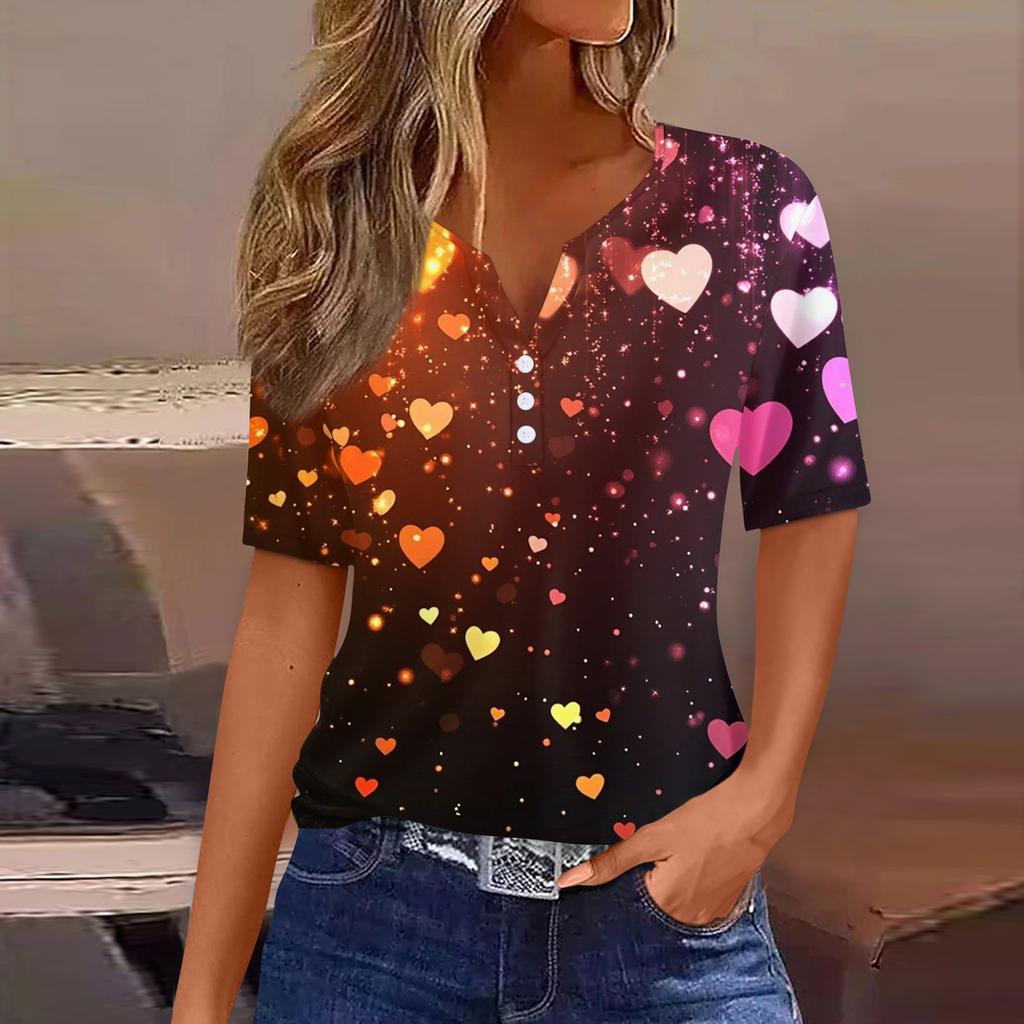 Damen T-Shirt Tee Print Knopf Kurzarm Täglich Wochenende Mode Basic V-Ausschnitt Reguläres Oberteil St. Patrick's Day