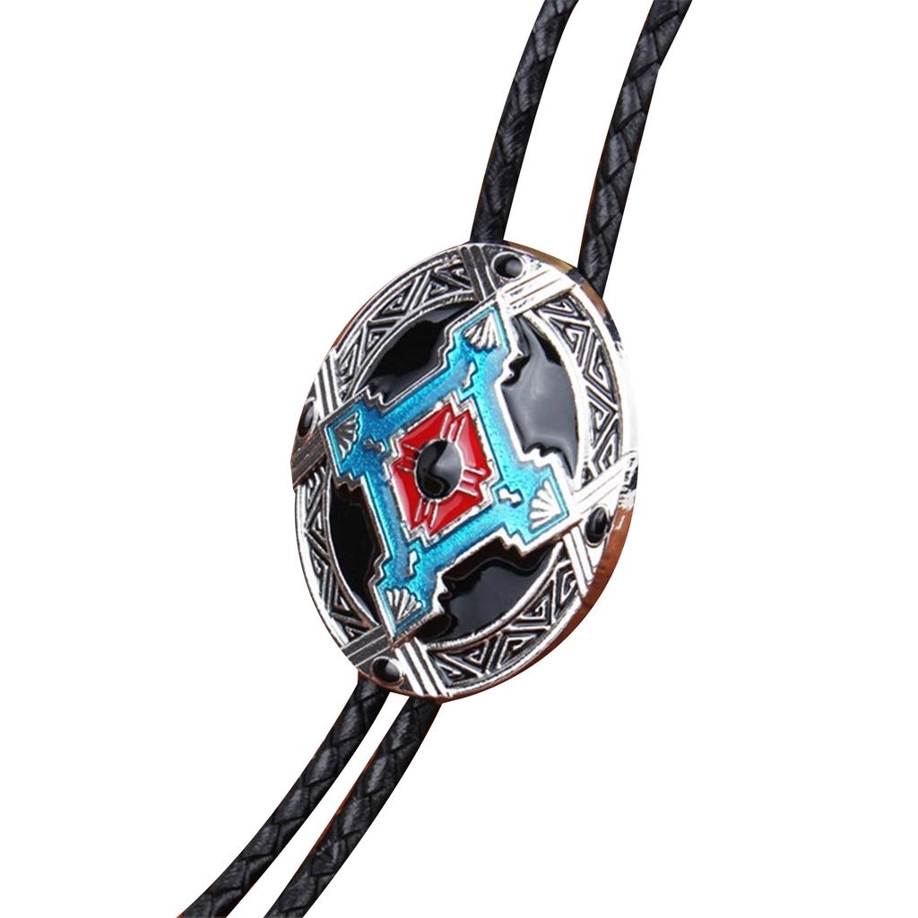 Braided Shoestring Bolo Tie with Engraving Totem Charm Cowboy Necktie Necklace Country Style Bolo Tie Cowboy