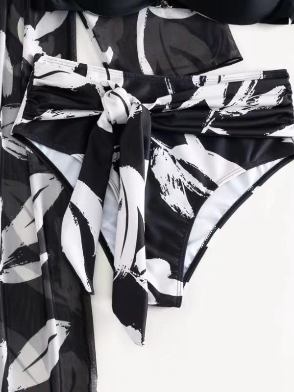 Women's High Waist Bikini 3-Piece Set with Long Shirt - European & American Style 2025 Swimwear