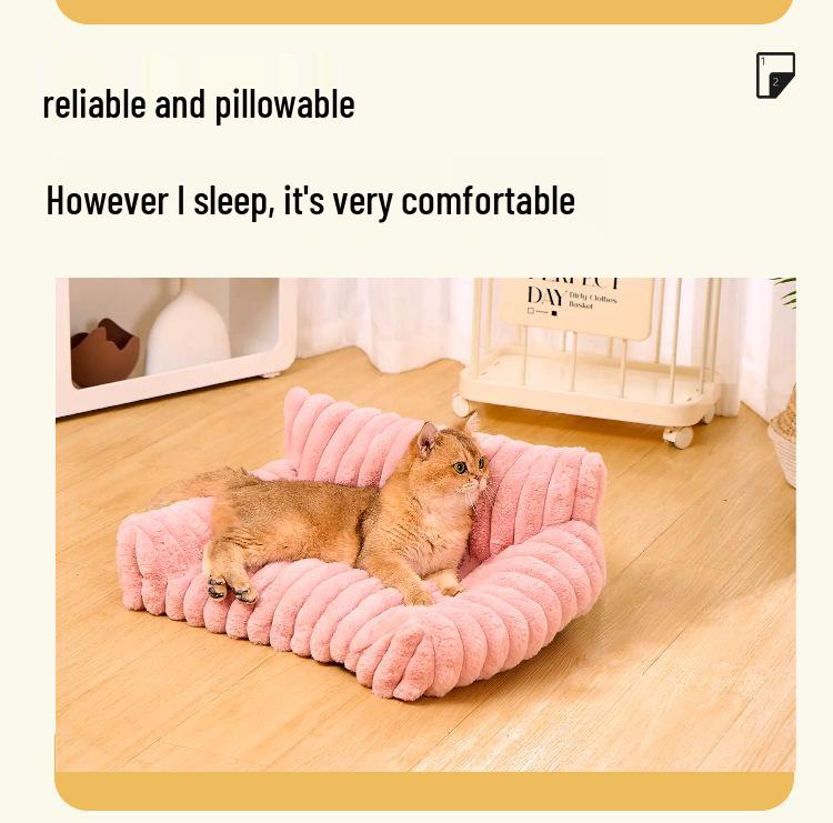 All-Season Striped Rabbit Fur Pet Bed: Winter Warm Sofa for Cats & Dogs