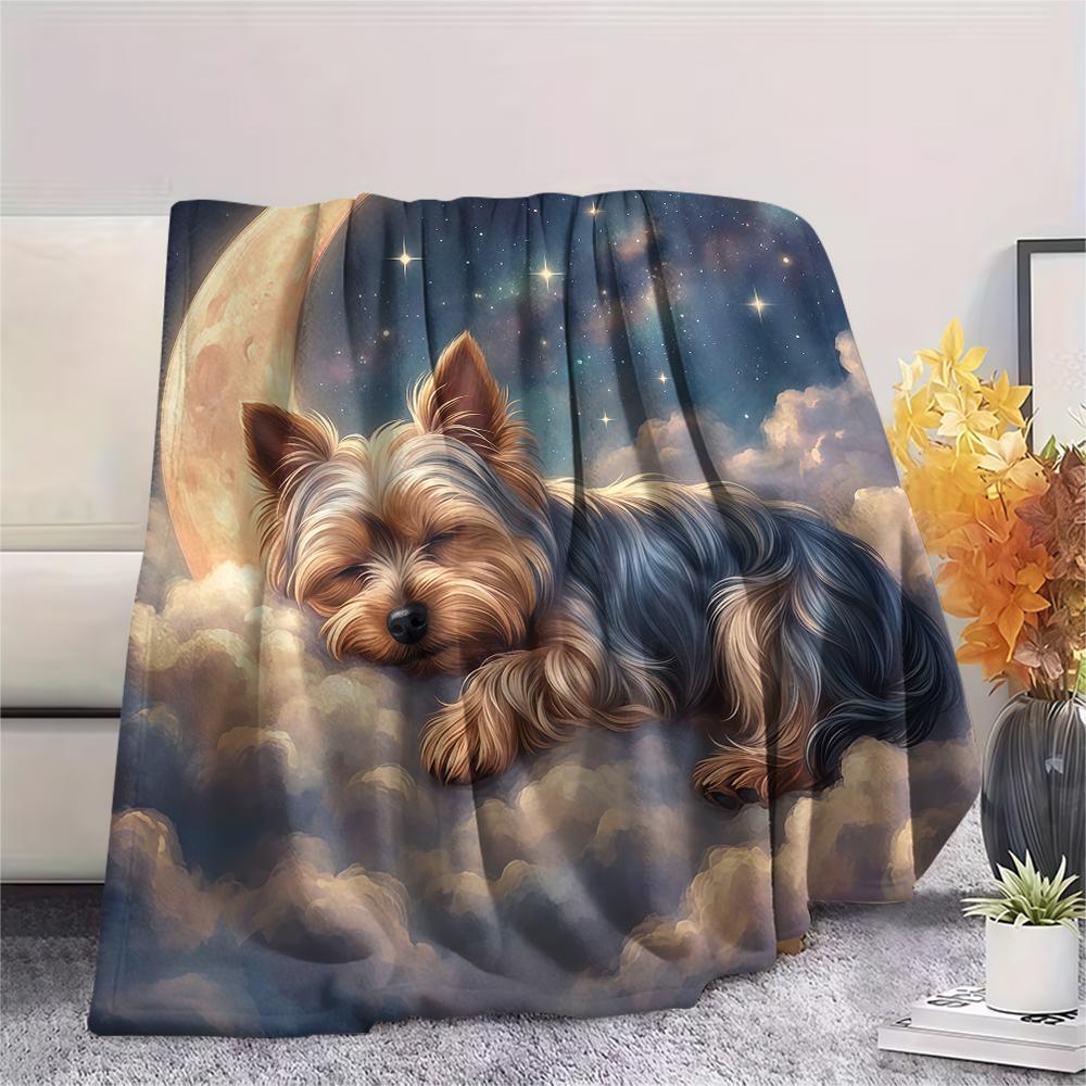 Cloud moon cat dog sleep Print Flannel Blanket,High quality Comfortable for All Seasons,Home Decor,Warmth and Comfort,Perfect for Christmas Gifts