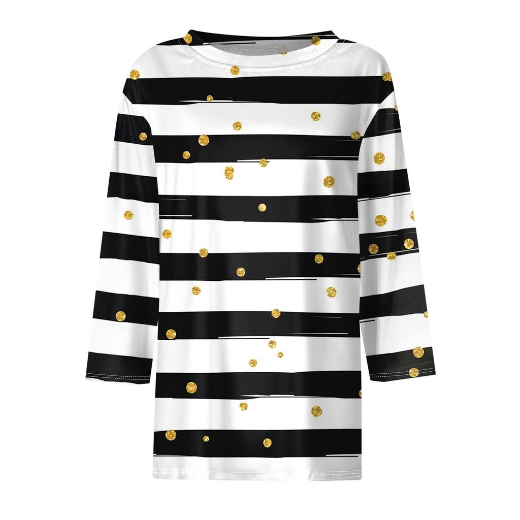 Damenmode, lässig, Rundhalsausschnitt, 3/4-Ärmel, lockeres bedrucktes T-Shirt, Damen-Top