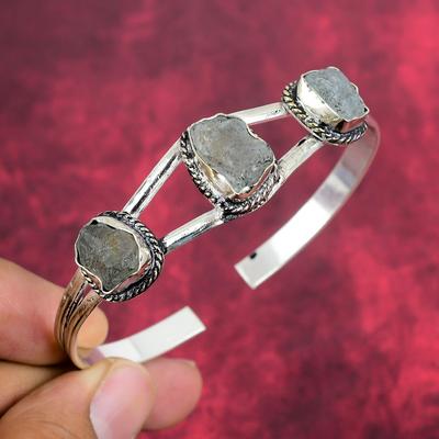 Ruwe aquamarijn armband, handgemaakt sieraad van massief 925 sterling zilver, prachtige ruwe edelsteen armband voor vrouwen