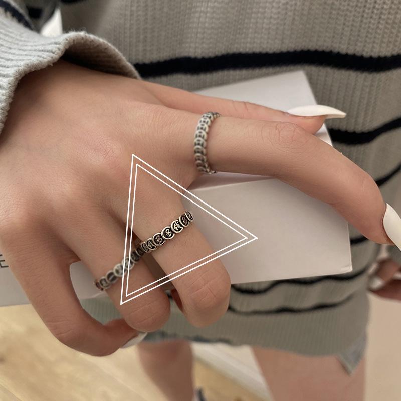 Women s Retro Silver Chinese Hanzi Openable Copper Coin Ring Adjustable Open End
