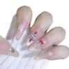 Elegant Handmade Long Cat Eye Christmas Nails with Snowflakes and Rhinestones