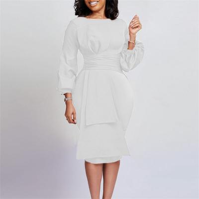 Sheath Business Women's Clothing Ol Temperament Size Dress Plus Solid Color