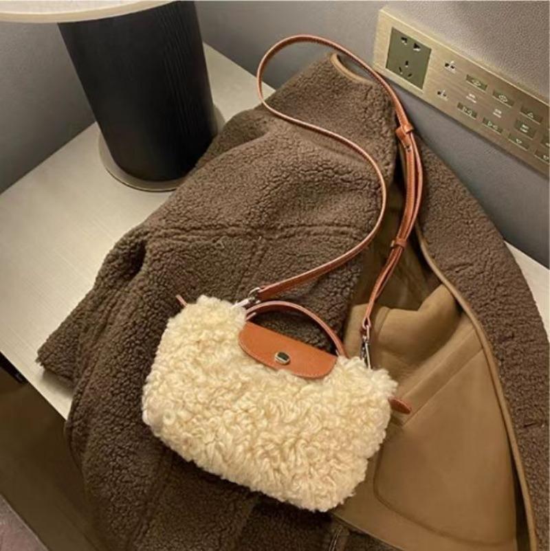 Women Luxury Lamb Fur Handbag Fashionable Shoulder Crossbody Plush Tote Bag 17X12X6CM хаки