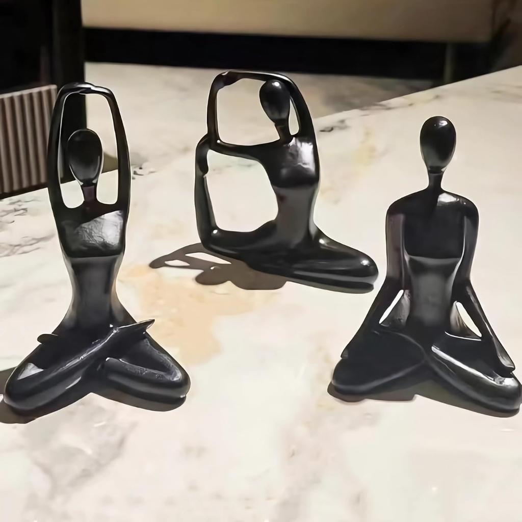 Set of 3 Meditation Yoga Statues, Resin Zen Yoga Figurines for Bookself, Home Decor, Gifts