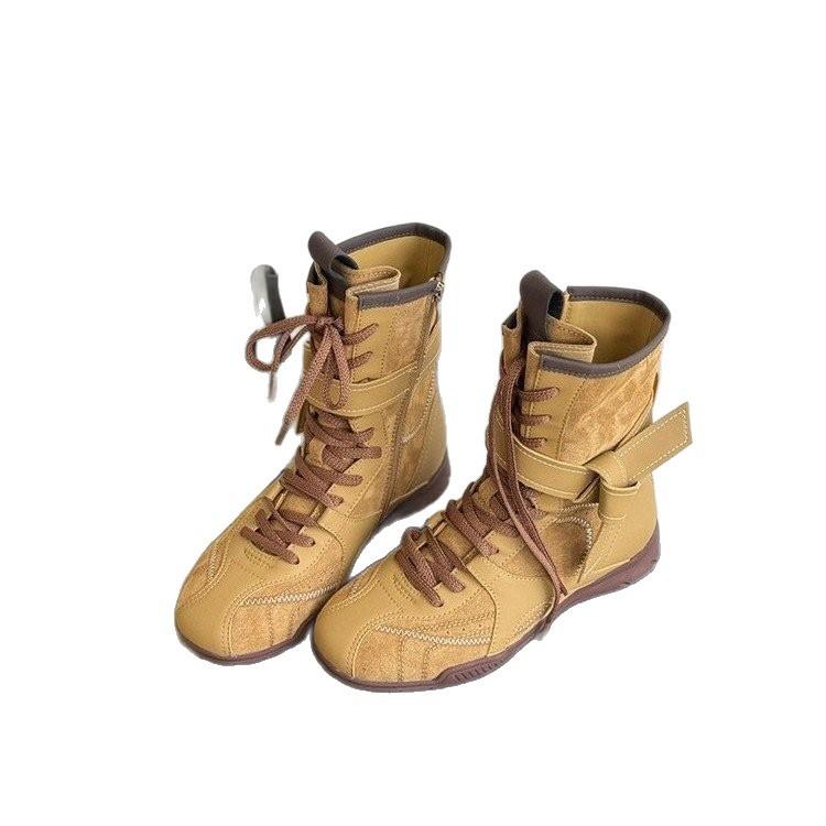 Retro średnie buty bokserskie damskie jesień 2025 nowe brytyjski styl buty typu Martin Meimerad platforma krótkie botki