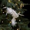 Glitter Rhinestone Hummingbird Ornament White Feather Flying Hummingbird Christmas Tree Hanging Ornament for Home Holiday Party Decor