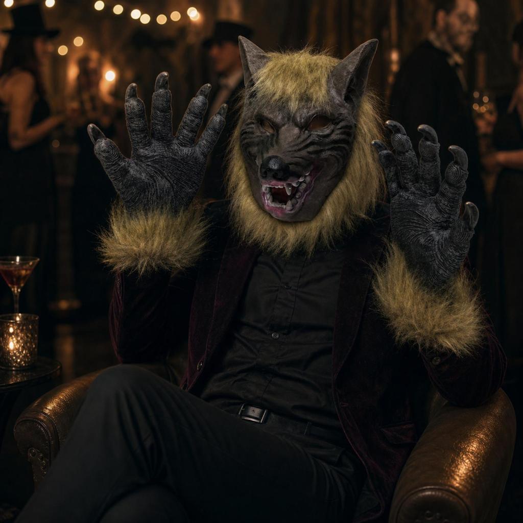 Scary Wolf Face Covering | Snarling Open Mouth Latex Material, canine head covering, for