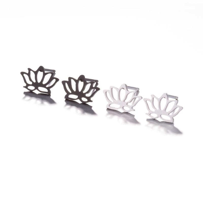 Stainless Steel Petal Earrings - Simple Lotus Flower Design, Elegant Hollow Ear Bone Studs