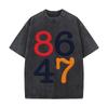 Red Blue Orange Embroidered Numbers 8 6 4 7 Distressed Vintage Oversized Streetwear Tops for Coffee Dates