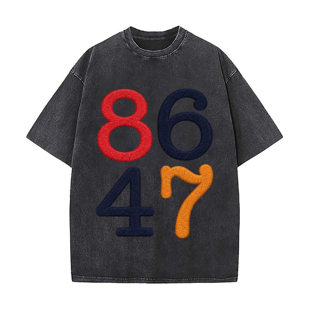 Red Blue Orange Embroidered Numbers 8 6 4 7 Distressed Vintage Oversized Streetwear Tops for Coffee Dates