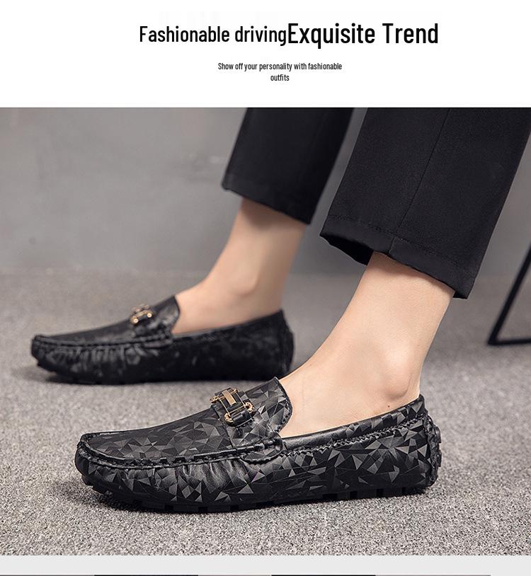Men's Large Size Leather Loafers with Metal Buckle - New Fashion Casual Driving Shoes