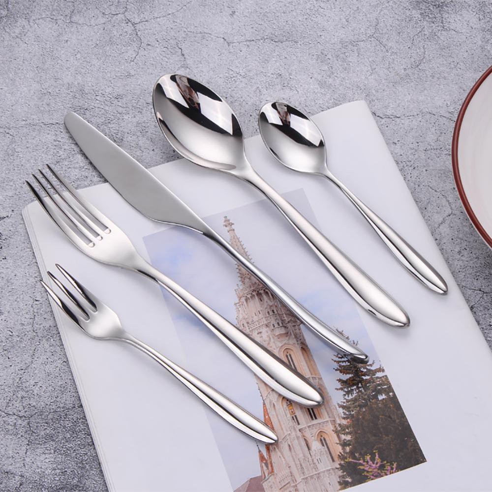 6/16/20/24Pcs Sliver Tableware Stainless Steel 304 Cutlery Set Mirror Fork Spoon Western Dinner Set Smooth Handle Flatware4