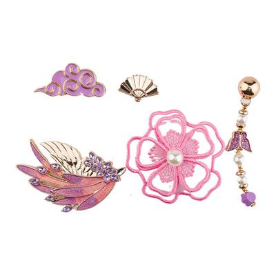 Chinese Style Five-Piece Set Zinc Alloy Acrylic Fiber ABC Synthetic Fiber Shoe Flower Unisex Pink