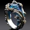 Unique Blue Sea Wave Adjustable Opening Rings For Women Girls Versatile Finger Rings Party Jewelry Accessories Gifts
