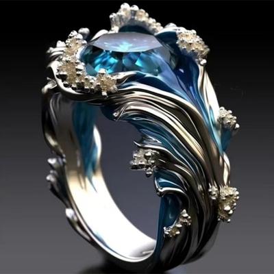 Anelli Regolabili Unici Onda Blu del Mare Per Donne Ragazze Anelli Versatili per Dita Accessori Gioielli da Festa Regali