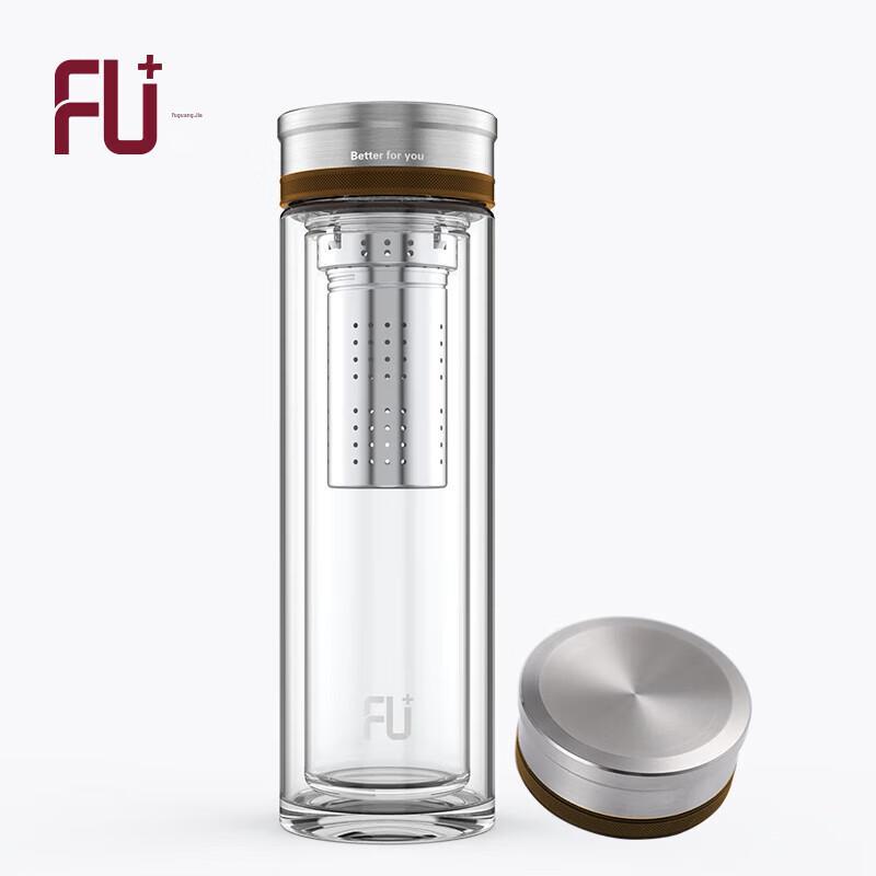 FUGUANG Portable Double-Layer Glass Water Bottle