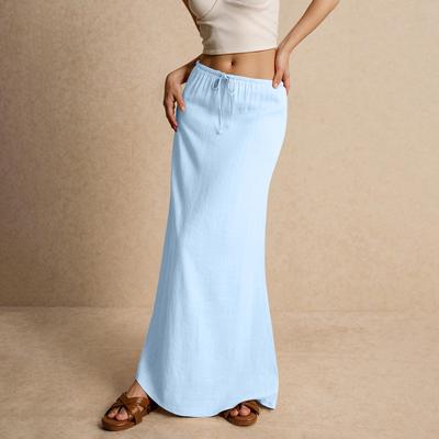 Women's Summer Maxi Skirt Drawstring Low Waist A Line Casual Skirts High Elastic Waisted Bodycon Long Maxi Skirts