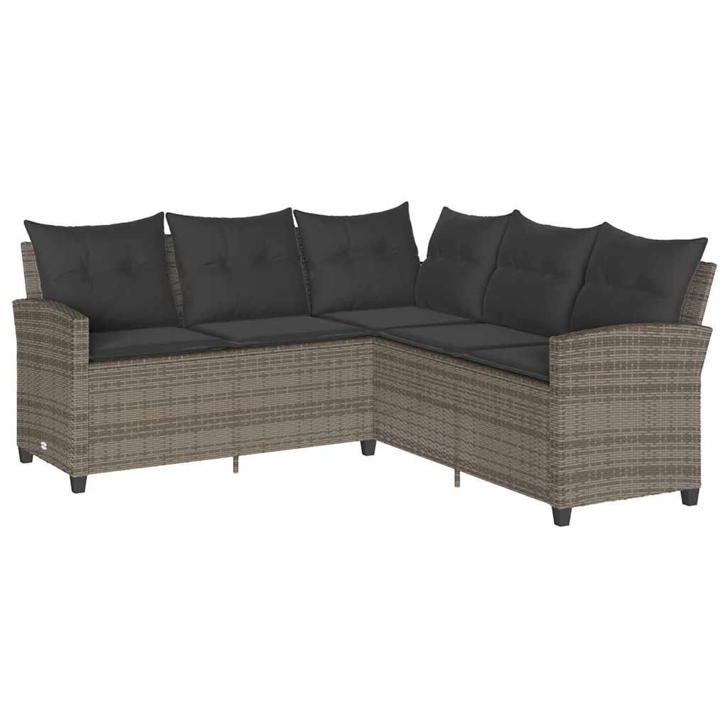 L-förmiges Sofa mit Kissen Grau Poly-Rattan