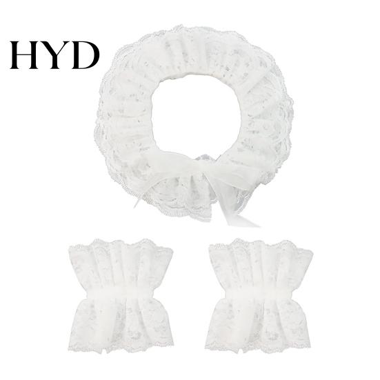 Elegant Lace Neckpiece Ruffle Collar And Wrist Cuff Sleeves Set, Vintage Clown Detachable Costume, White Victorian Choker Accessories for Halloween белый