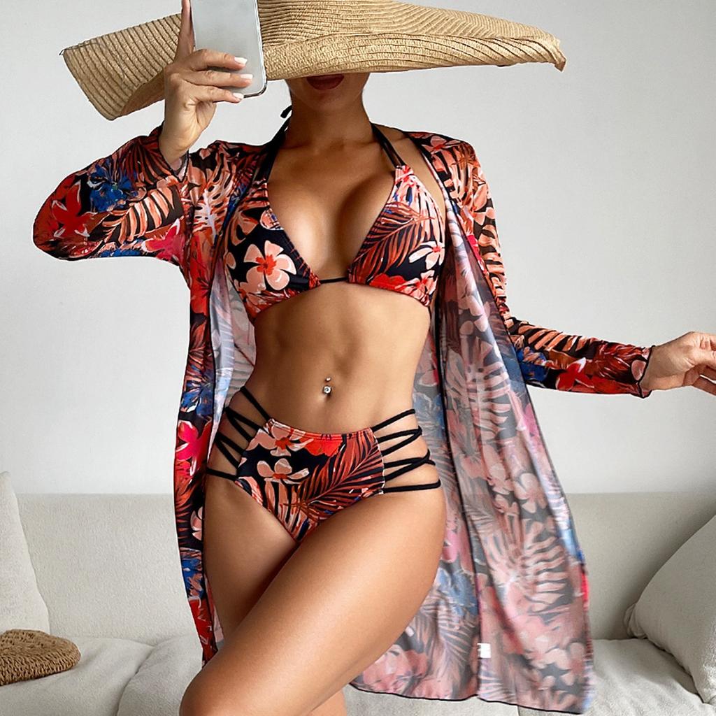 1011 new European and American multi-color printing fashionable and sexy bikini BIkini three-piece women's swimsuit