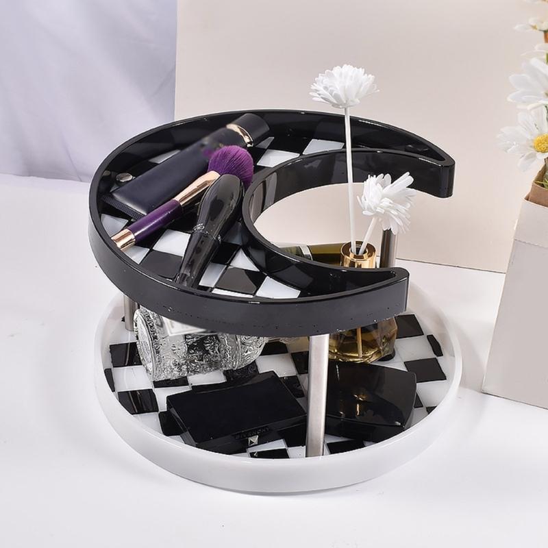 2 Tier Resin Tray Molds Round/Moon Epoxy Resin Casting Mold for DIY Makeup Tools Trinkets Jewelry Storage Box Making