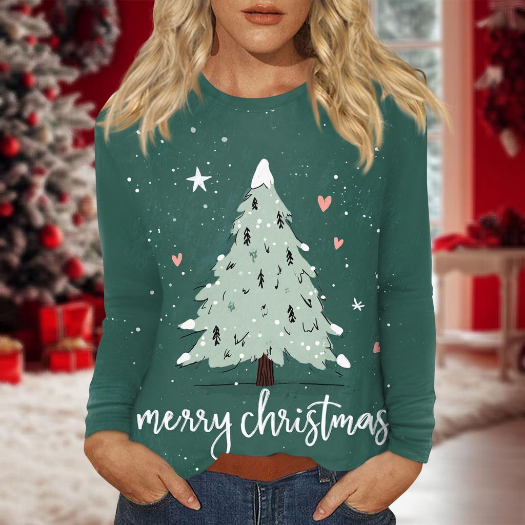 Dame Hverdagslig Langermet Trykket O-hals Topp