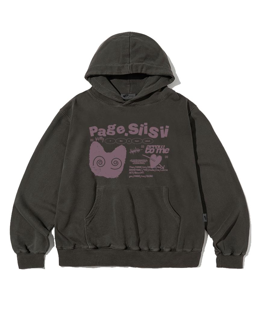 Page Cc Heart Attack Cat Print Pigment Hoodie Charcoal L
