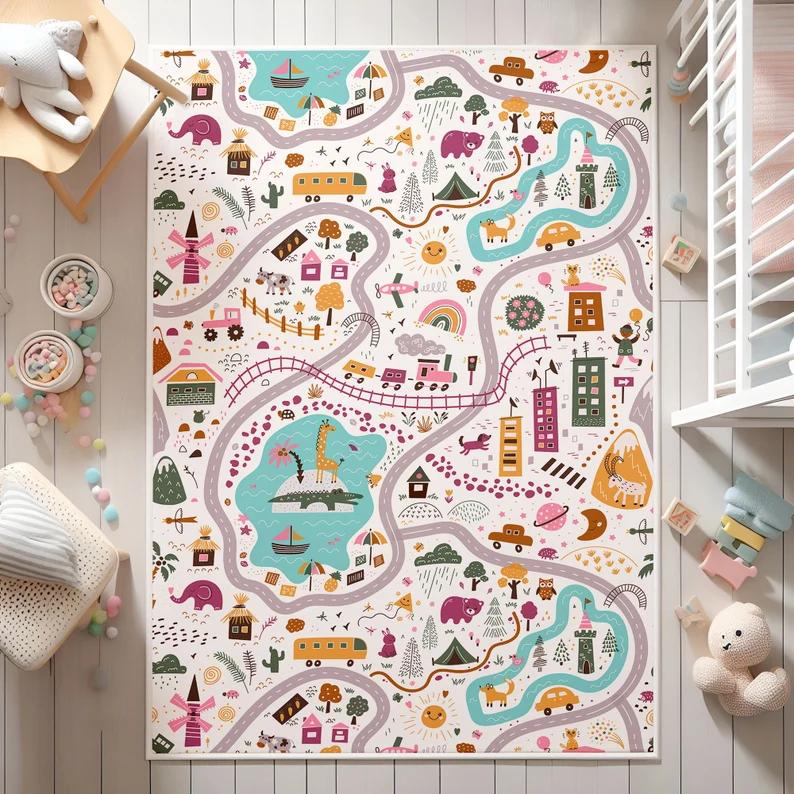 Ultraweicher Stadtstraßen-Kinderteppich Spielzimmerteppich Schlafzimmer-Bodenmatte Kinderzimmer Wohnzimmer Pädagogische Spielmatte Geburtstagsgeschenk