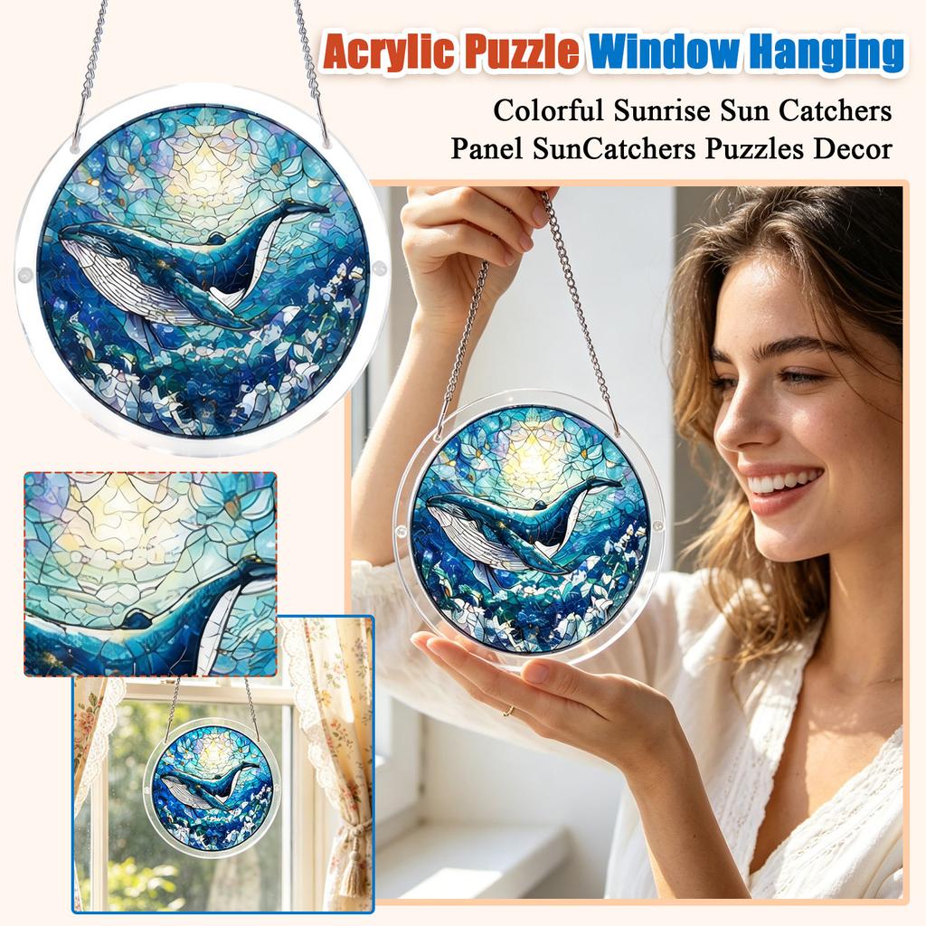 Acrylic Sun Catcher Window Hanging Decoration with Whale Design 2D Circular Shape Pendant for Indoor Outdoor Display and Home Ornament