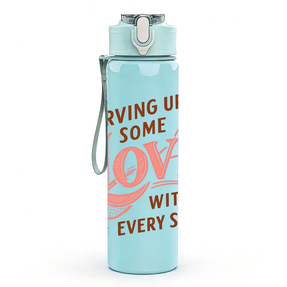 1PC Serving Up Love Shot Glass Text 750ml Color Plastic Sports Water Bottle Leakproof Flip Straw Lid Suitable for Sports Office Home Use