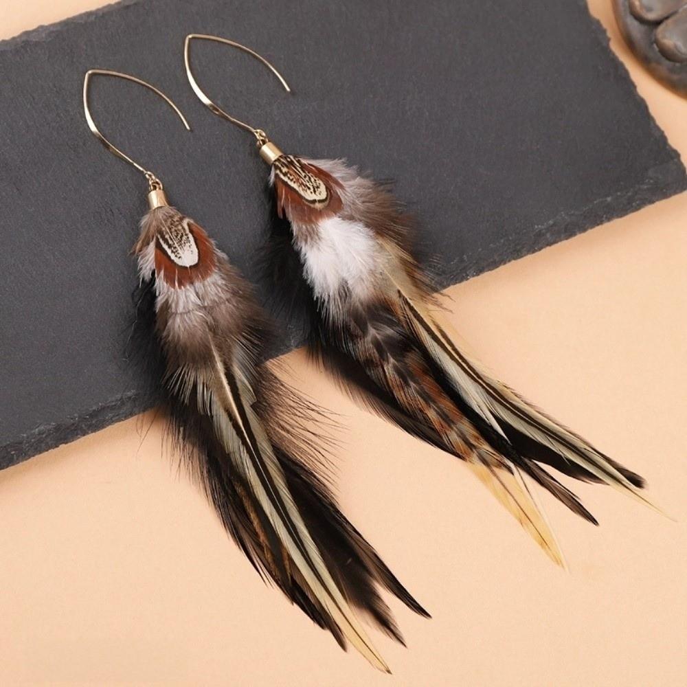 Boho Long Tassel Feather Earrings Hanging Peacock Tassel Earrings Bride