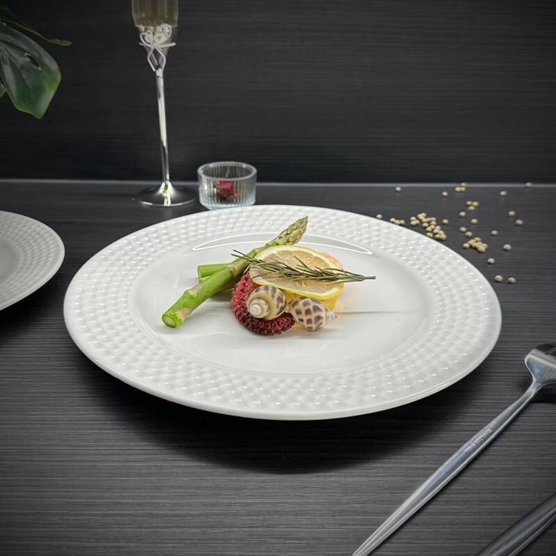 10-inch Gold Rim Ceramic Flat Dinner Plate