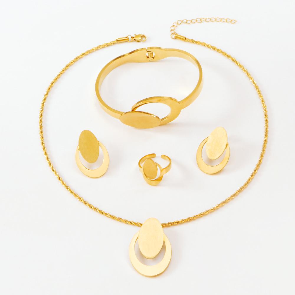 Ensemble de bijoux géométriques élégant en acier titane: Collier, Bracelet, Boucles d'oreilles & Bague