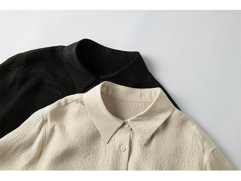 Elegant Women's Jacquard Silk Blouse - Long Sleeve Solid Mulberry Silk Top for Spring 2026