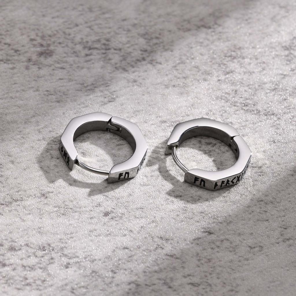 Orecchini a Cerchio Vichingo del Nord da uomo Acciaio Inossidabile Ottagono Rune Orecchini Rotondi Talismano Gioielli Eleganti Regali Vichinghi per Uomo
