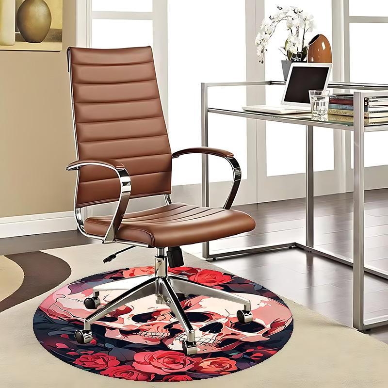 

1pc Skulls & Roses Round Carpet Anime Design Office Chair Mat, Non Slip Rug for Home Decor, Gift, Office, Living Room, Bedroom 80cm