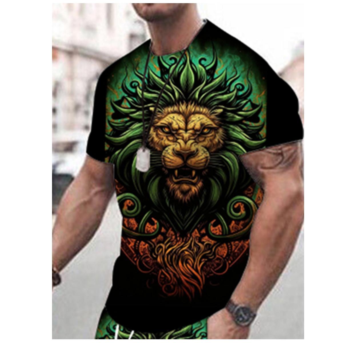 

2024 New Men s Street Casual T-Shirt Summer Trend Crewneck T-Shirt Daily Comfort Breathable Crewneck Short Sleeve Animal Print 6XL