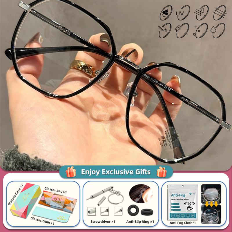 CLLOIO High Quality Retro Polygonal Myopia Prescription Computer Glasses Women Anti Blue Ray Photochromic Progressive Eyeglasses
