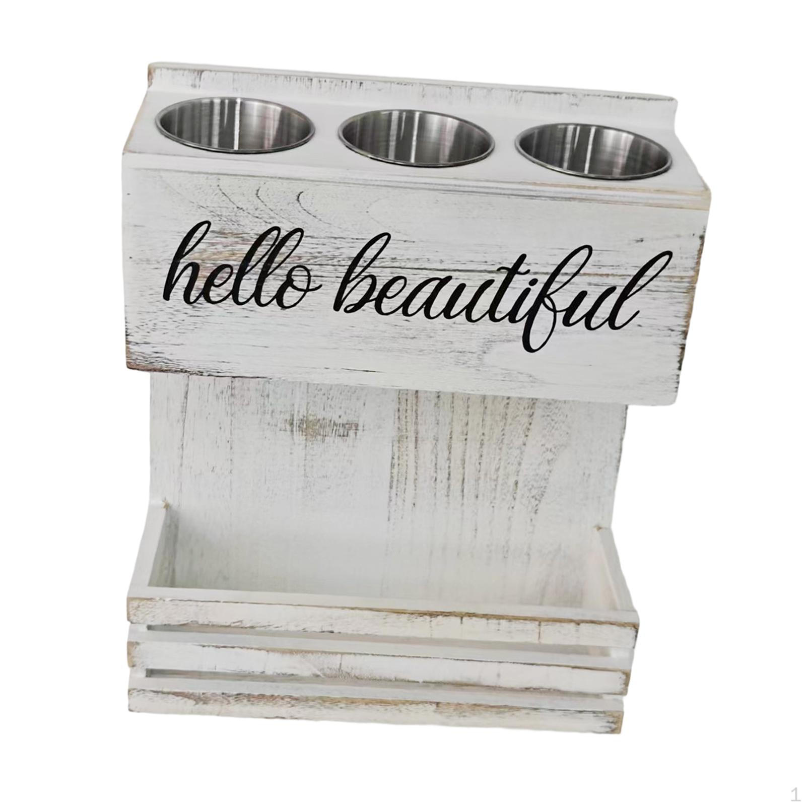 

Holder Wall Organizer Storage Shelf Hair Accessories Wooden Tray Three Stainless Steel Cups And белый