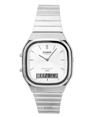 Orologio Unisex Vintage Analogico Digitale Acciaio Inossidabile Quadrante Argento Quarzo AQ-240E-7A