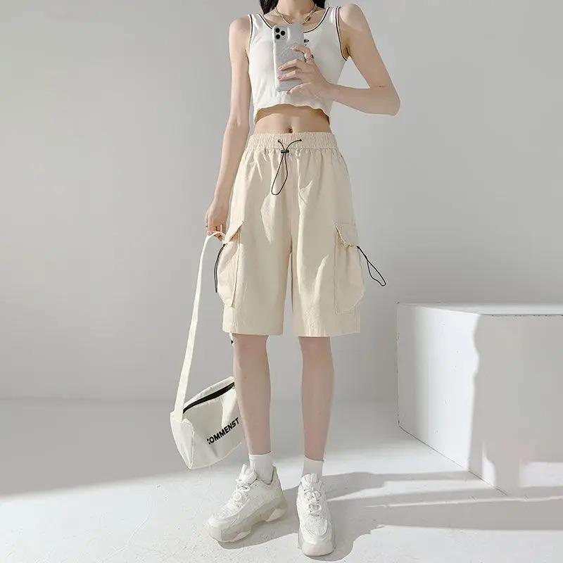 2024 New Cargo Women's Summer Shorts Casual Solid Color Girls Bermuda Shorts Knee Length Pants With Pockets