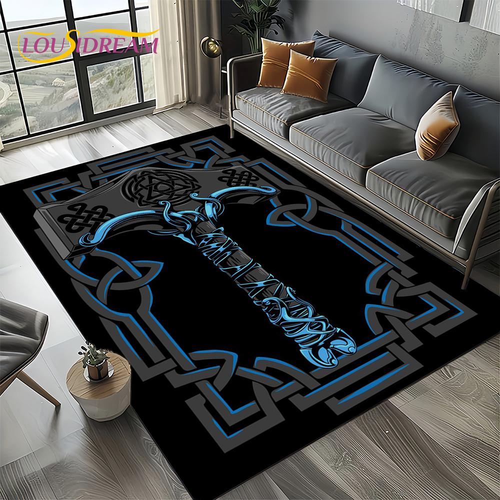 Odin Viking Symbol Valknut Nordic Valhalla Carpet Rug for Living Room Bedroom Home Sofa Decoration,Area Rug Non-slip Floor Mat