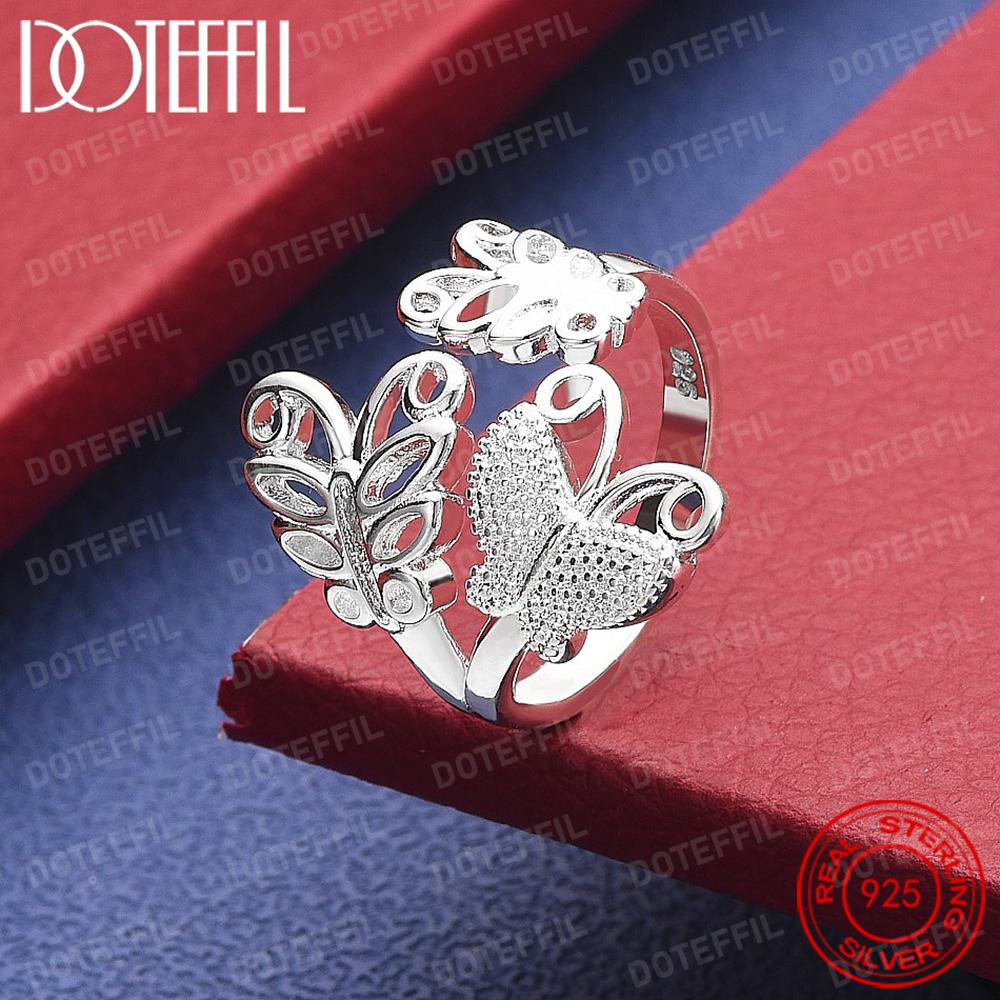 925 Silver Butterfly Ring For Women Wedding Engagement Party Fashion Charm Jewelry resizable