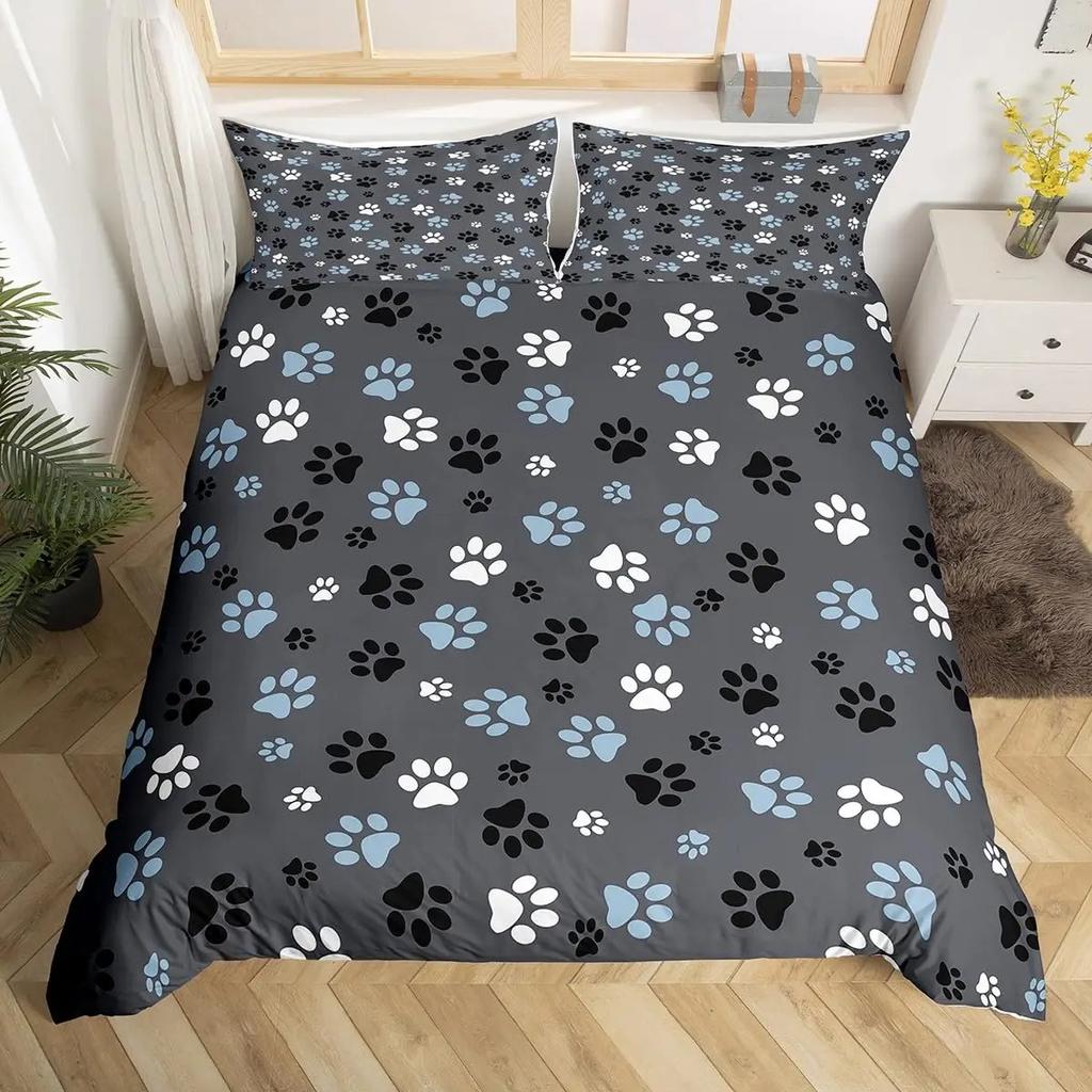 3D Print Dog Paw Print Bedding Set King Purple Galaxy Puppy Footprint Duvet Cover Pets Animal Themed Quilt Cover Set